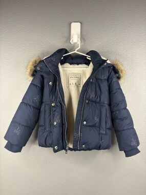A&F Ultra Collection Kids Puffer Coat Faux Fur Lined Hood Bow Pattern